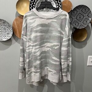 Aerie Womens Camo Oversized Crewneck Sweatshirt Grey Green Medium